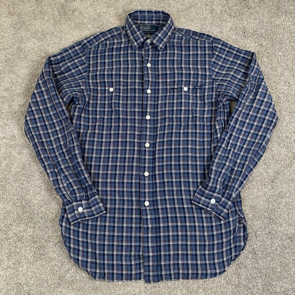 Polo Ralph Lauren Long Sleeved Linen Blend Workshirt Blue Plaid Men's Small